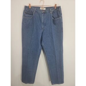 Double L by LL Bean Mens Comfort Waist Jeans 38x32 Blue Denim Straight Leg Pants